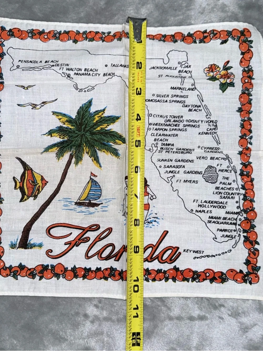 Vintage Handkerchief Napkin FLORIDA State Souvenir